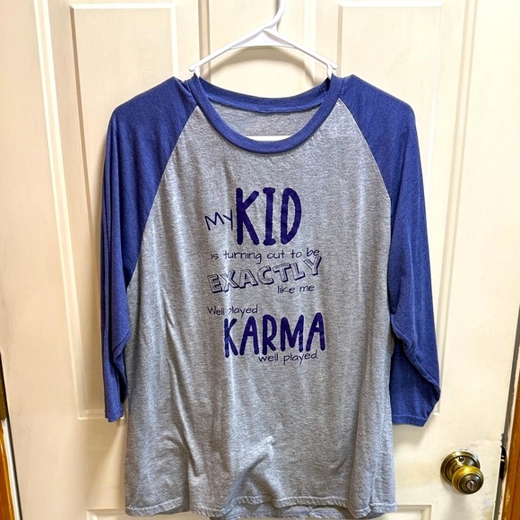 Funny Gray and Blue Graphic Three Quarter Sleeve Raglan Baseball Tee - Picture 1 of 7